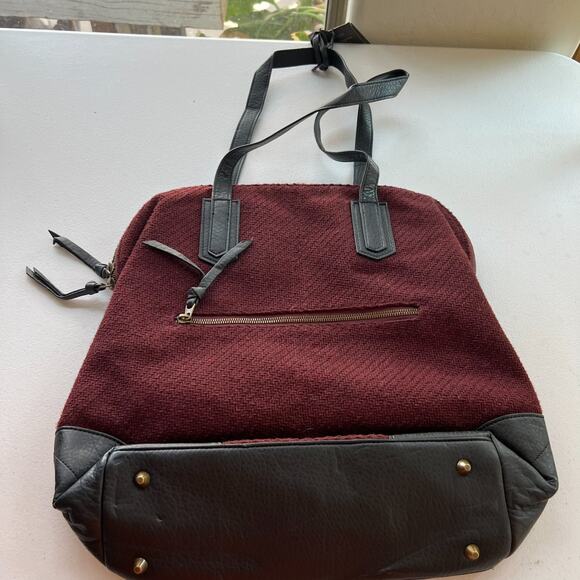 NWT Pistil Bag Women's Burgundy Tote Vegan Leather Wool Blend Floral Lining - Picture 1 of 13